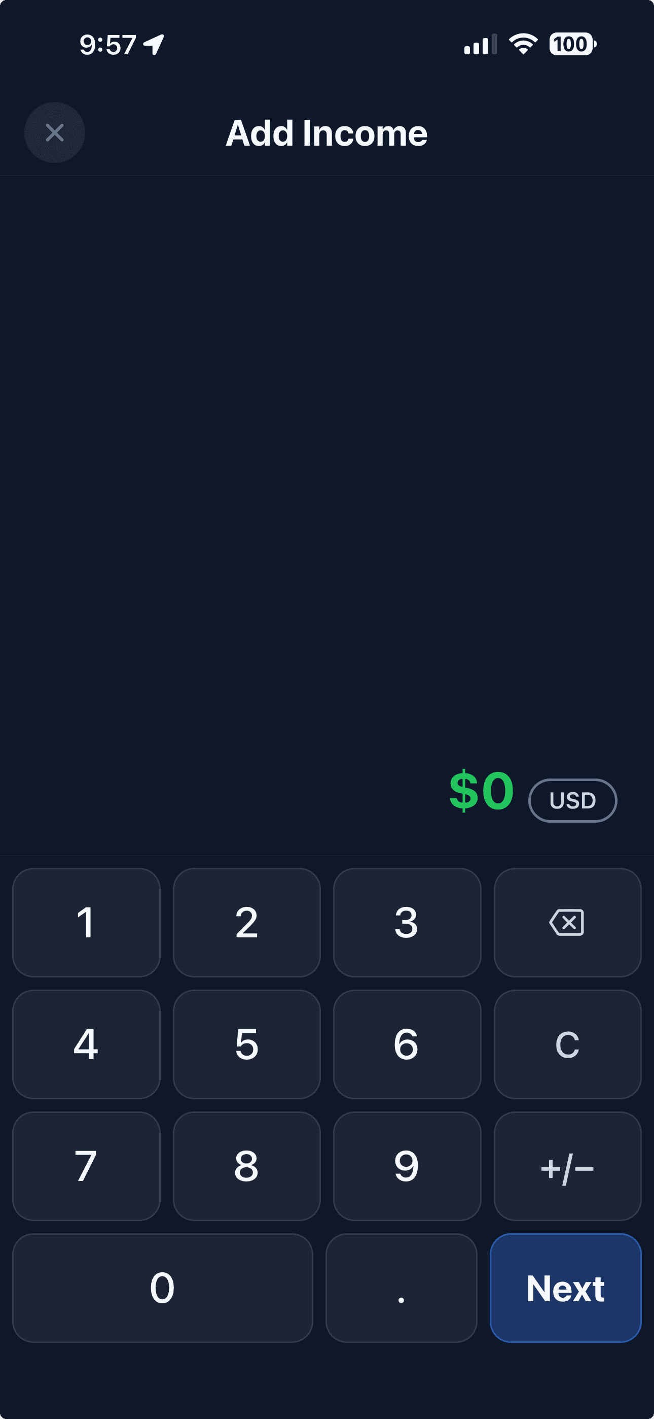 Calculator-style income entry keypad