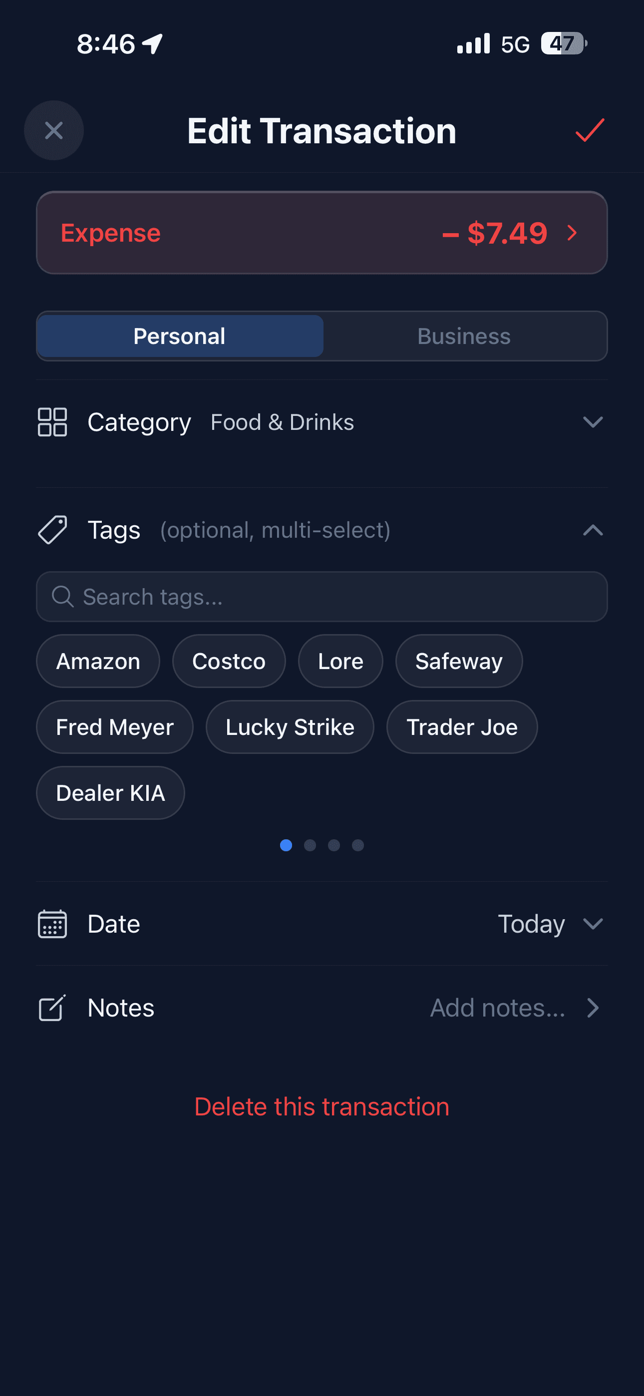 Transaction categorization with tags and categories